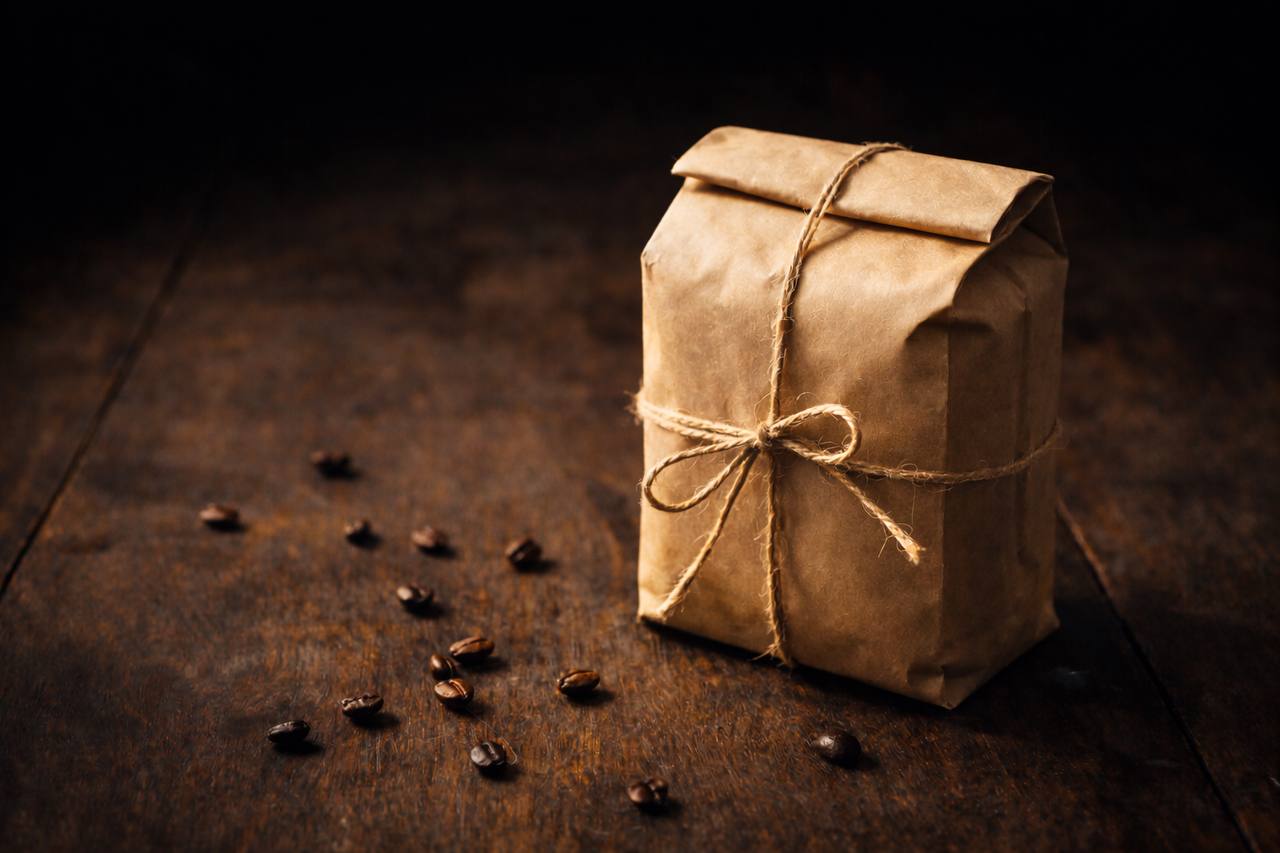 The Non-Human — roaster choice mystery coffee subscription by Coffee for Humans, kraft bag with twine